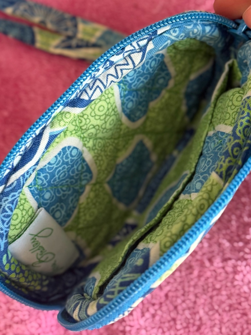 Vera Bradley Teal Blue and Lime Green Quilted Wristlet